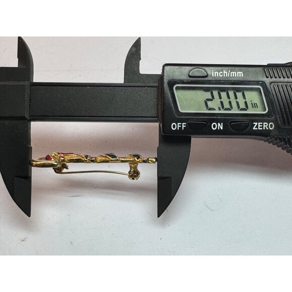 Estate Holiday Candy Cane Key Brooch, Red Green Enamel, 2" Gold Tone, 7.6g - Picture 3 of 5